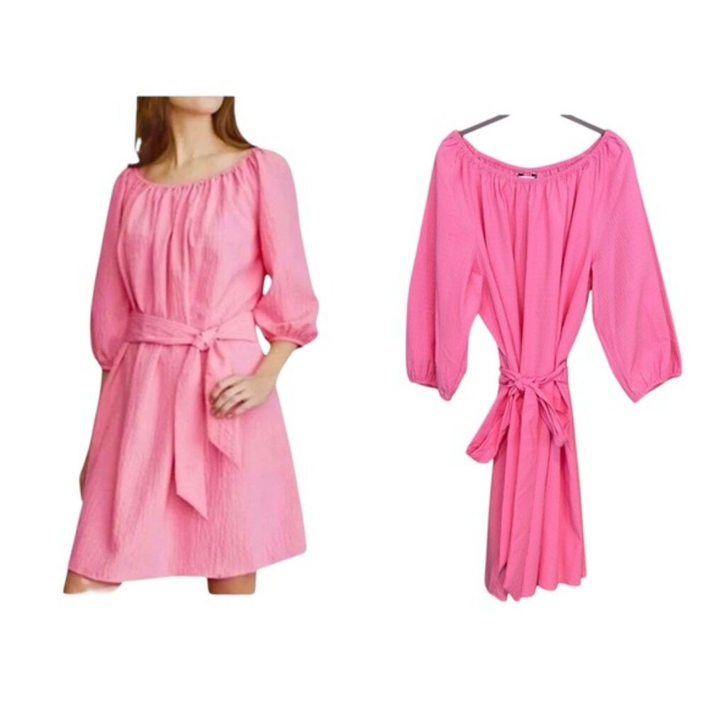 Elizabeth & James Belted Puff Sleeve Bubblegum Glam Knee Length Dress Size XL